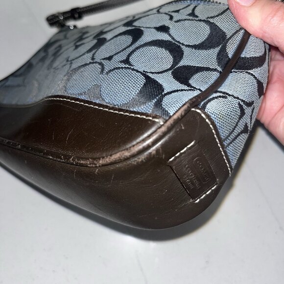 Vintage Coach Signature Demi Mini Hand Bag Blue Canvas Leather H4.8"×W8" 6094 - Picture 3 of 10